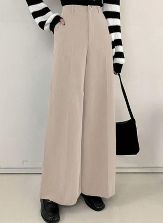 Beige High Rise Wide Leg Pants