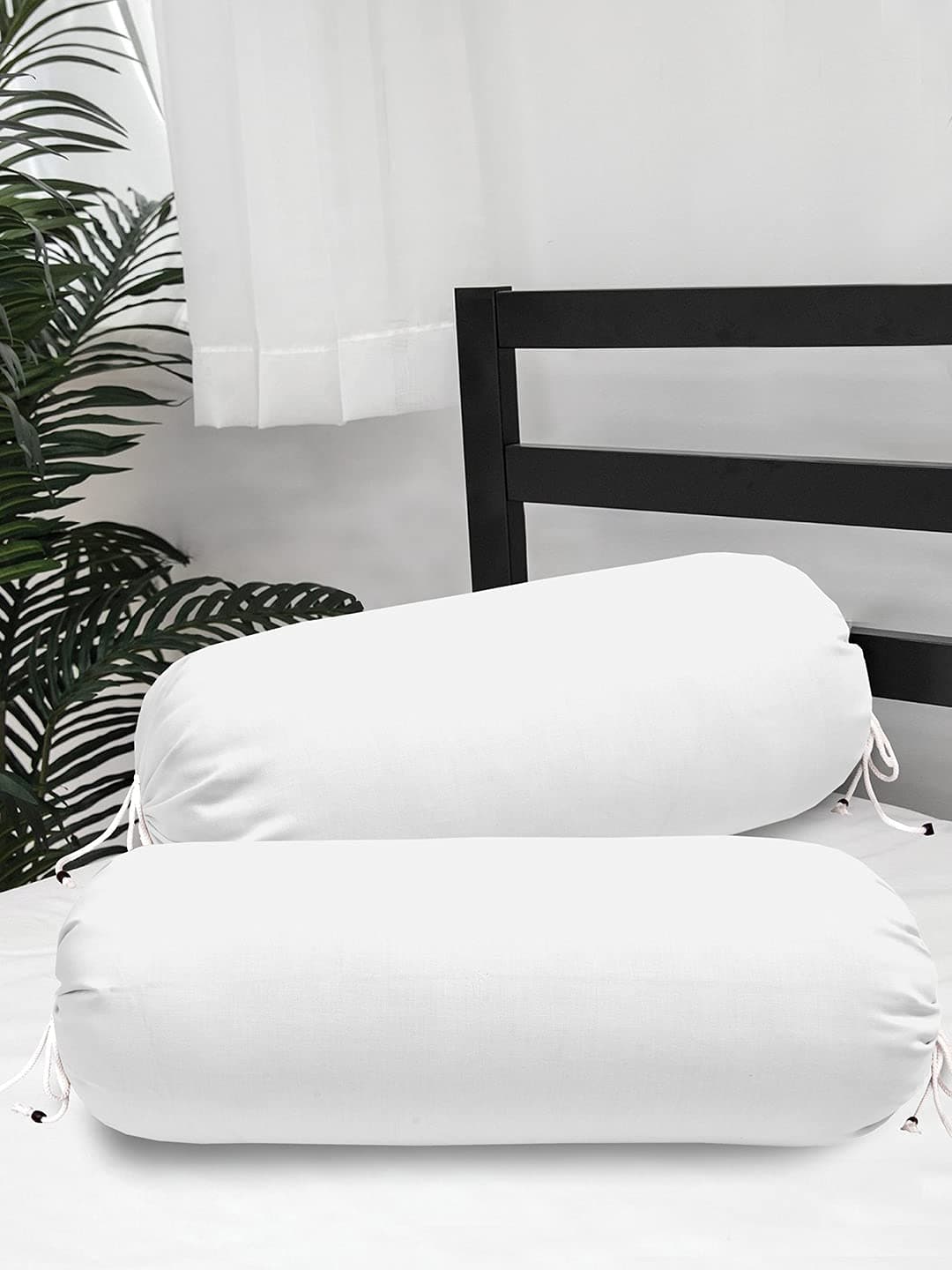 TIQH Plain Cotton Bolsters Cover Set of 2 White