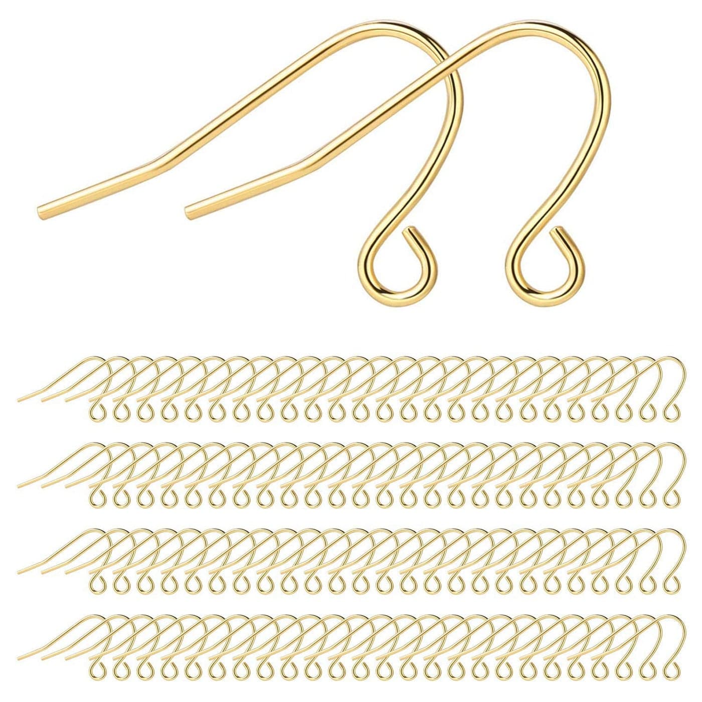 Alexcraft Gold Earring Hooks 200PCS 14K Gold Plated Earring Hooks for Jewelry Making Hypoallergenic Earrings Findings for Jewelry Making Bulk Pack