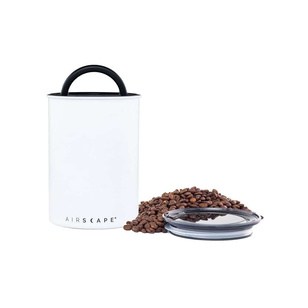 Planetary Design Airscape Stainless Steel Coffee Canister Food Storage Container US Patented Inner Plunger Lid REMOVES Excess Oxygen Dont Buy airtight Buy AIRLess Medium Matte White