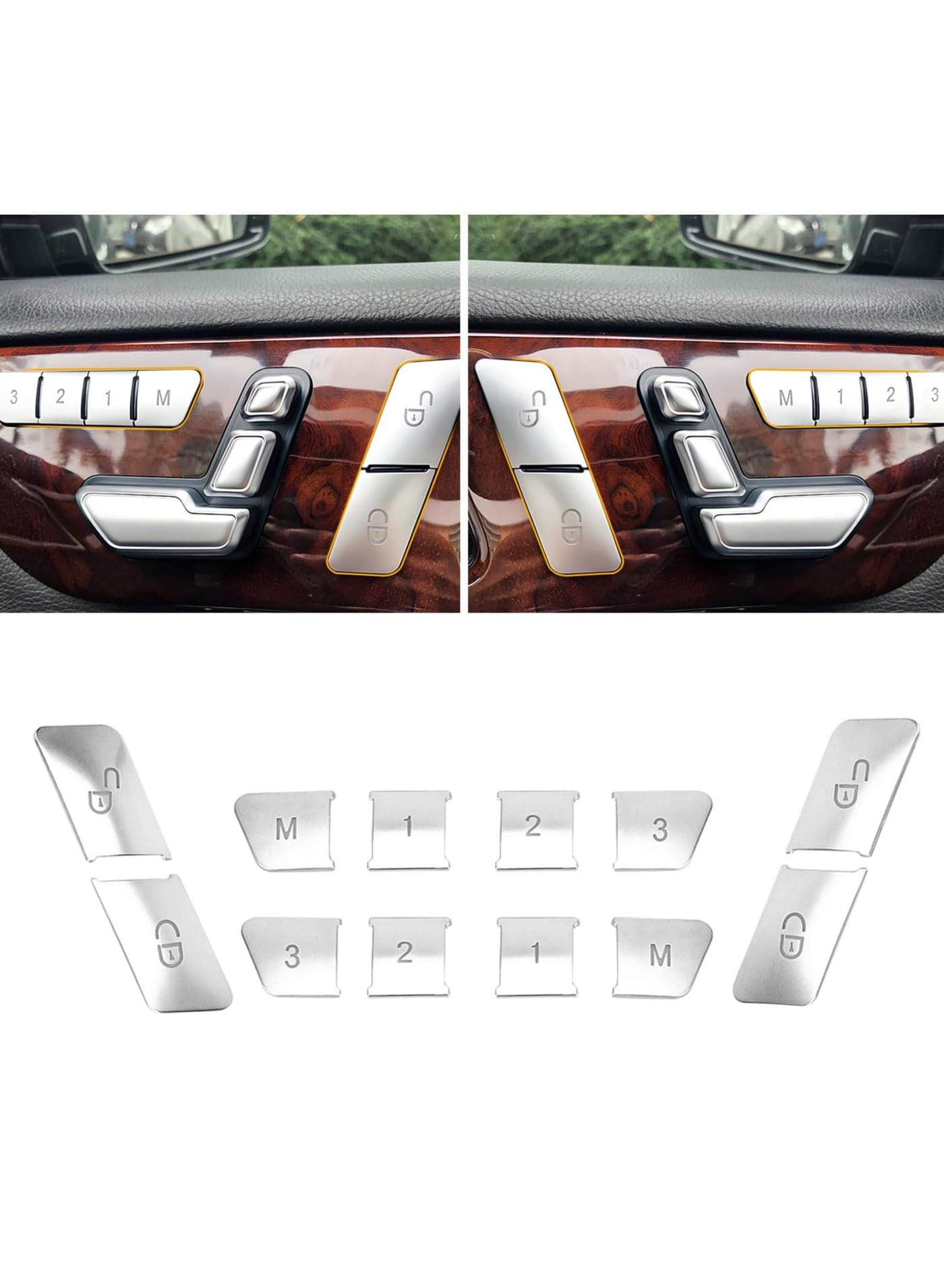 W204 Chrome Lock Unlock Button Stickers Seat Memory Door Switch Trim Cover Interior Decoration for Mercedes Benz GLK ML GL A B C E C117 GLA CLA CLS W218 X156 GLE GL GLS