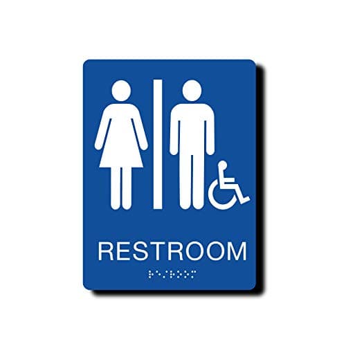 ADA Compliant Restroom Signs with Braille, 6" x 8", Handicap Restroom, Blue