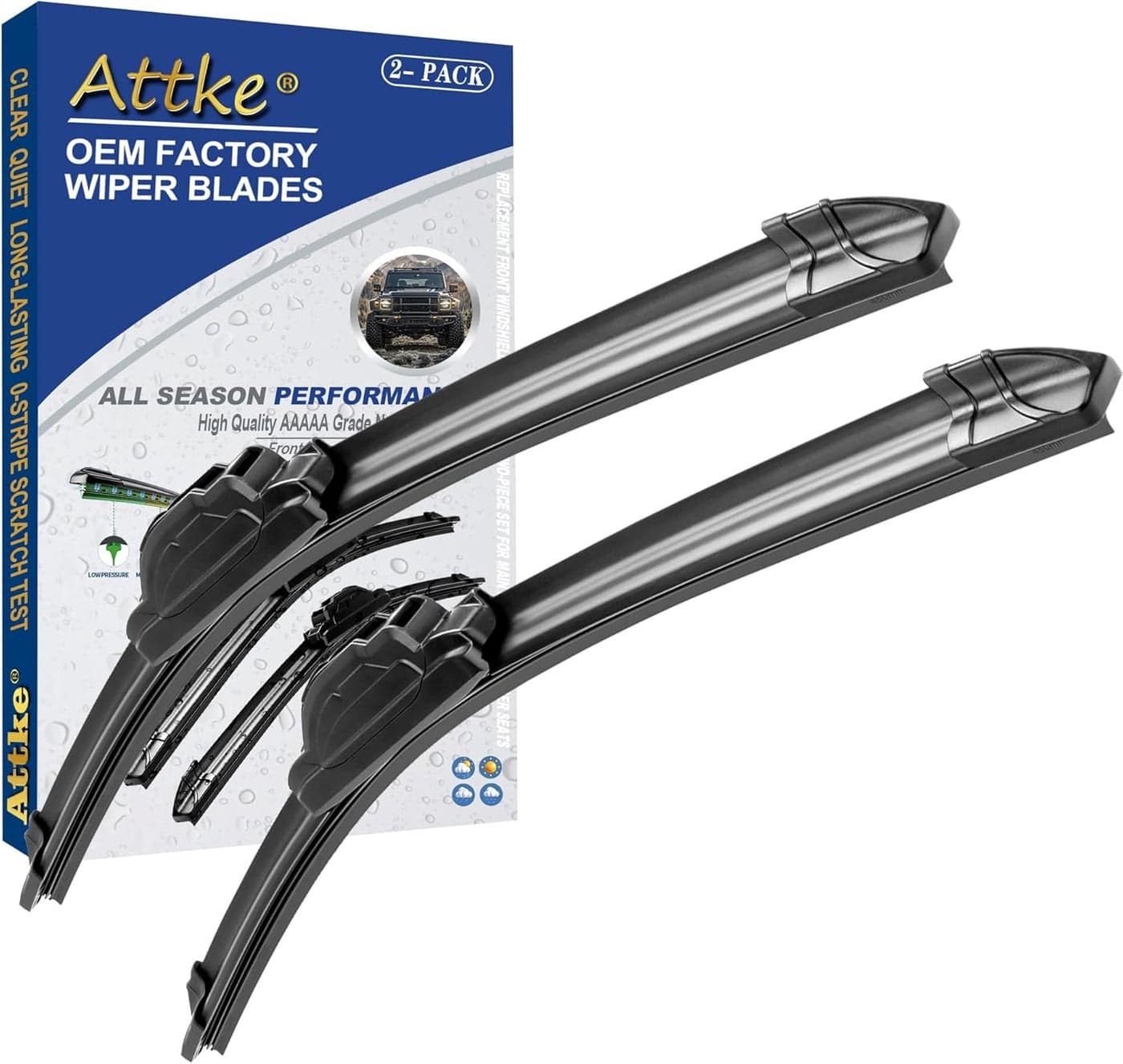 ATTKE OEM Quality All Season Wiper Blades Set - 26" + 22" for U/J