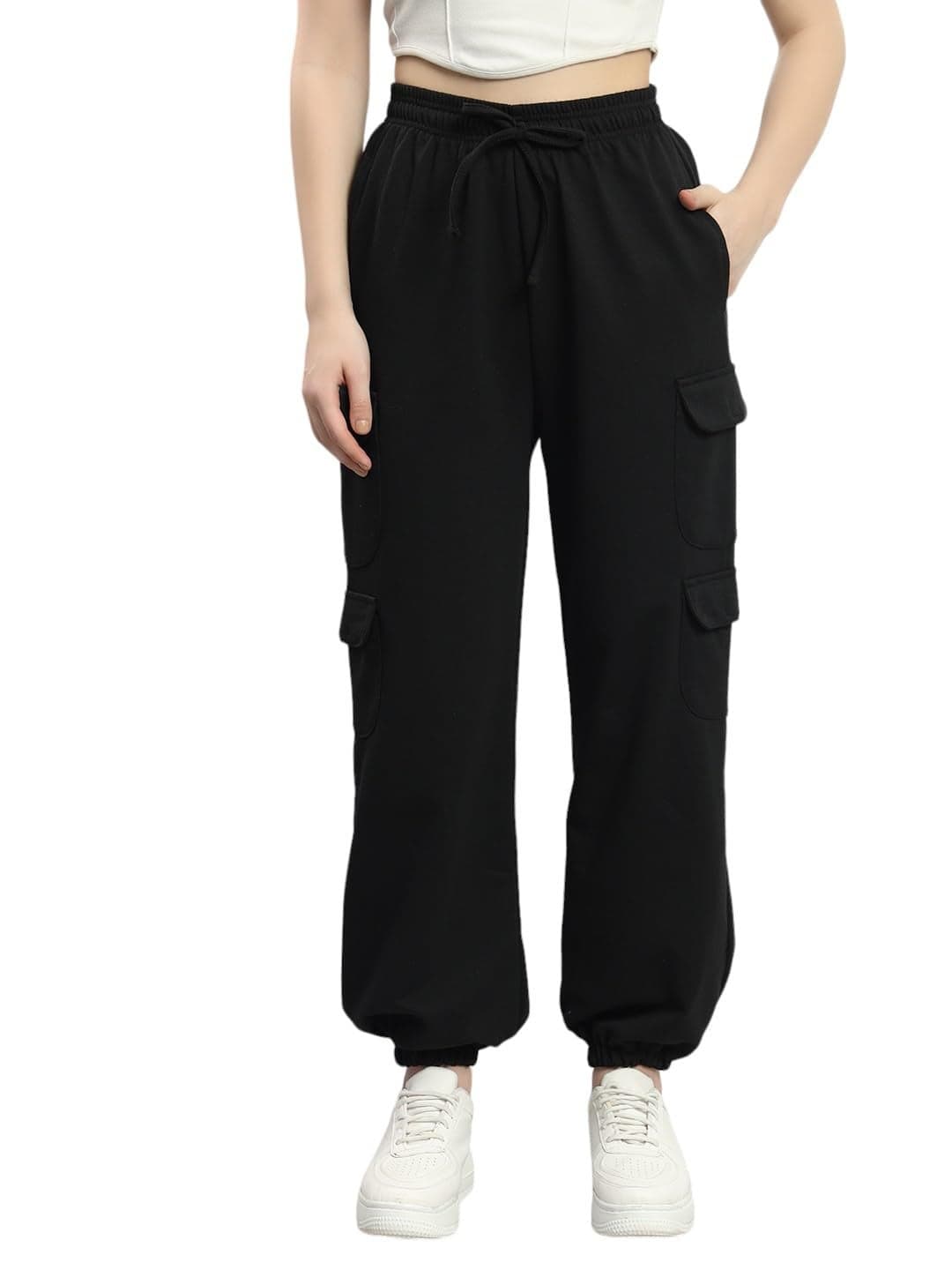 Q - RIOUS Women's Relaxed Fit Cargo Style Jogger Pants (Black_30)