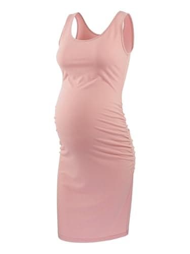 Liu & Qu Women's Maternity Sleeveless Tank Dresses Side Ruching Bodycon Dress for Daily Wearing or Baby Shower