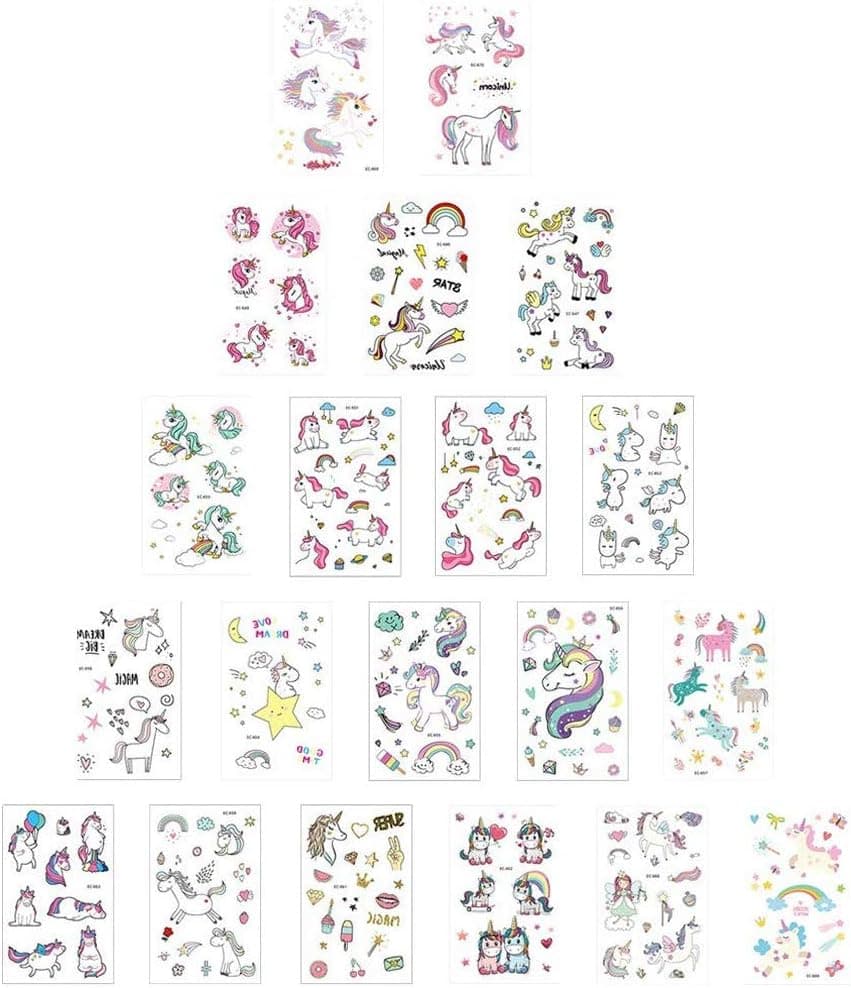 20 Sheets Unicorn Temporary Tattoos Kids Fake Cartoon Waterproof Tattoo Unicorn Sticker Birthday Party Supplies Christmas Halloween Gift for Children Girls Teens
