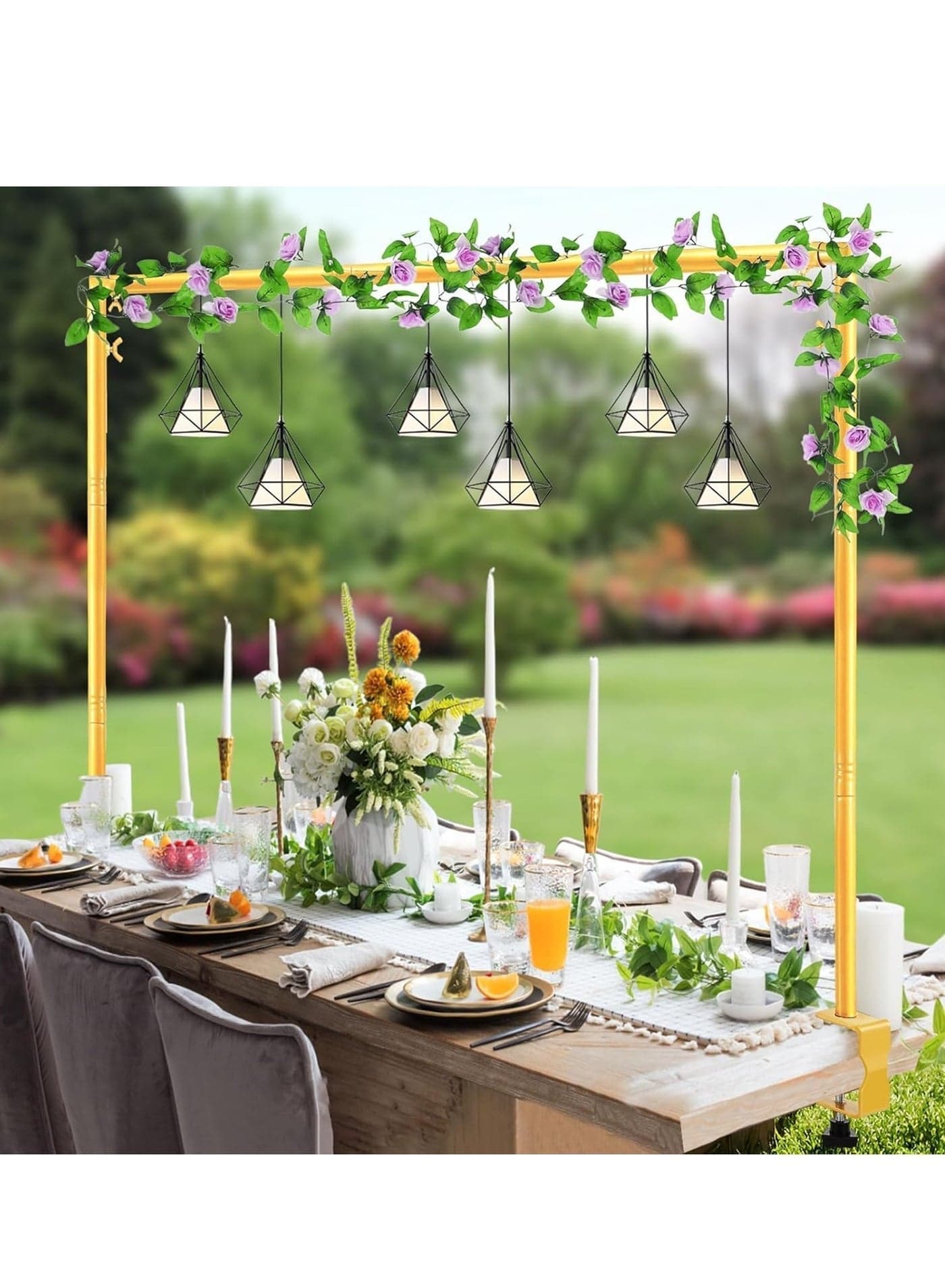 Over The Table Rod Stand Metal Arch Backdrop Stand with Clamps, Adjustable Table Arch Stand, 1.2m-2m Width, 1m Height, Balloon Table Stand, Decorated Flower Arch for Party Birthday Wedding, Gold