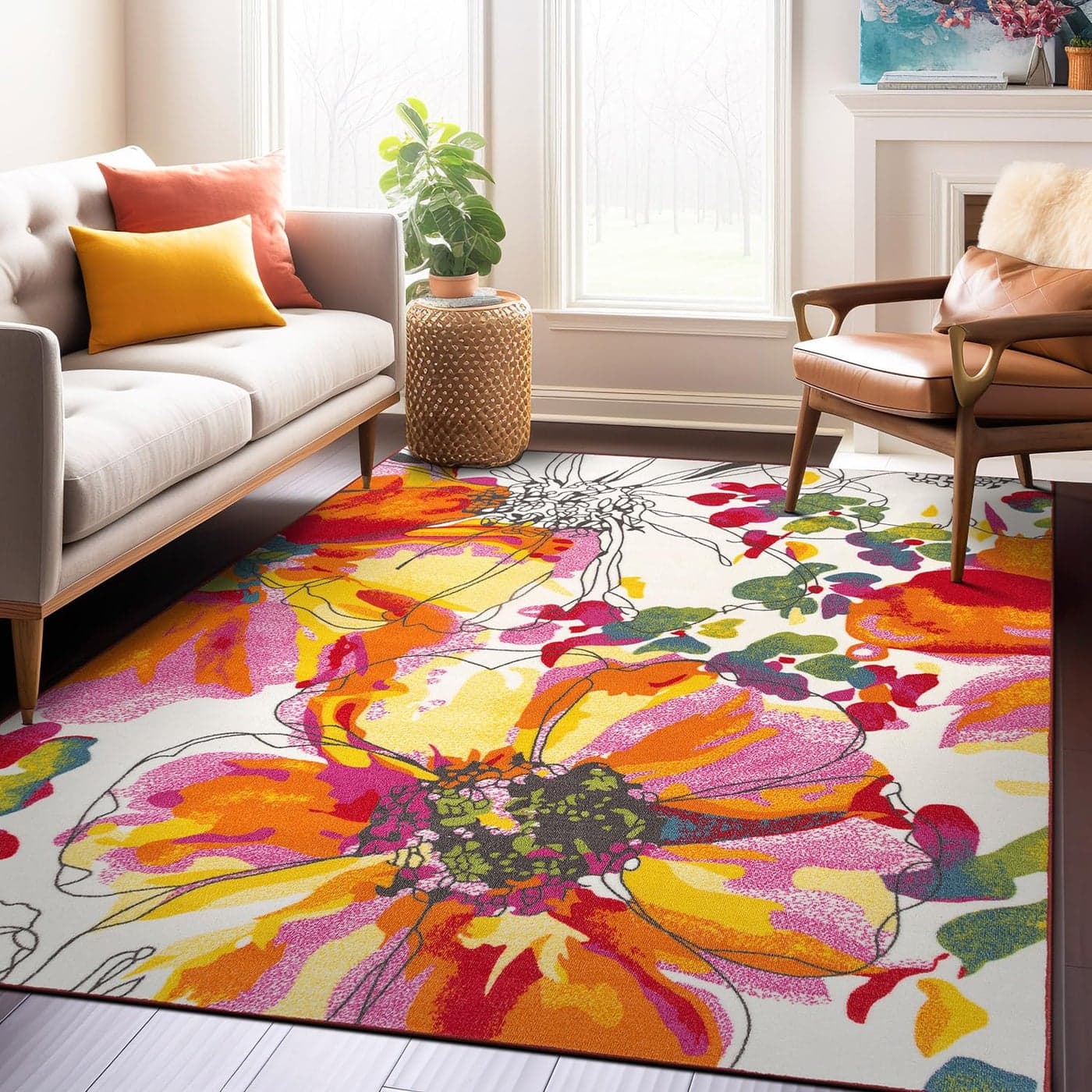 Rugshop Modern Bright Flowers NonSlip NonSkid Area Rug 5 X 7 5 3 X 7 3 Multi