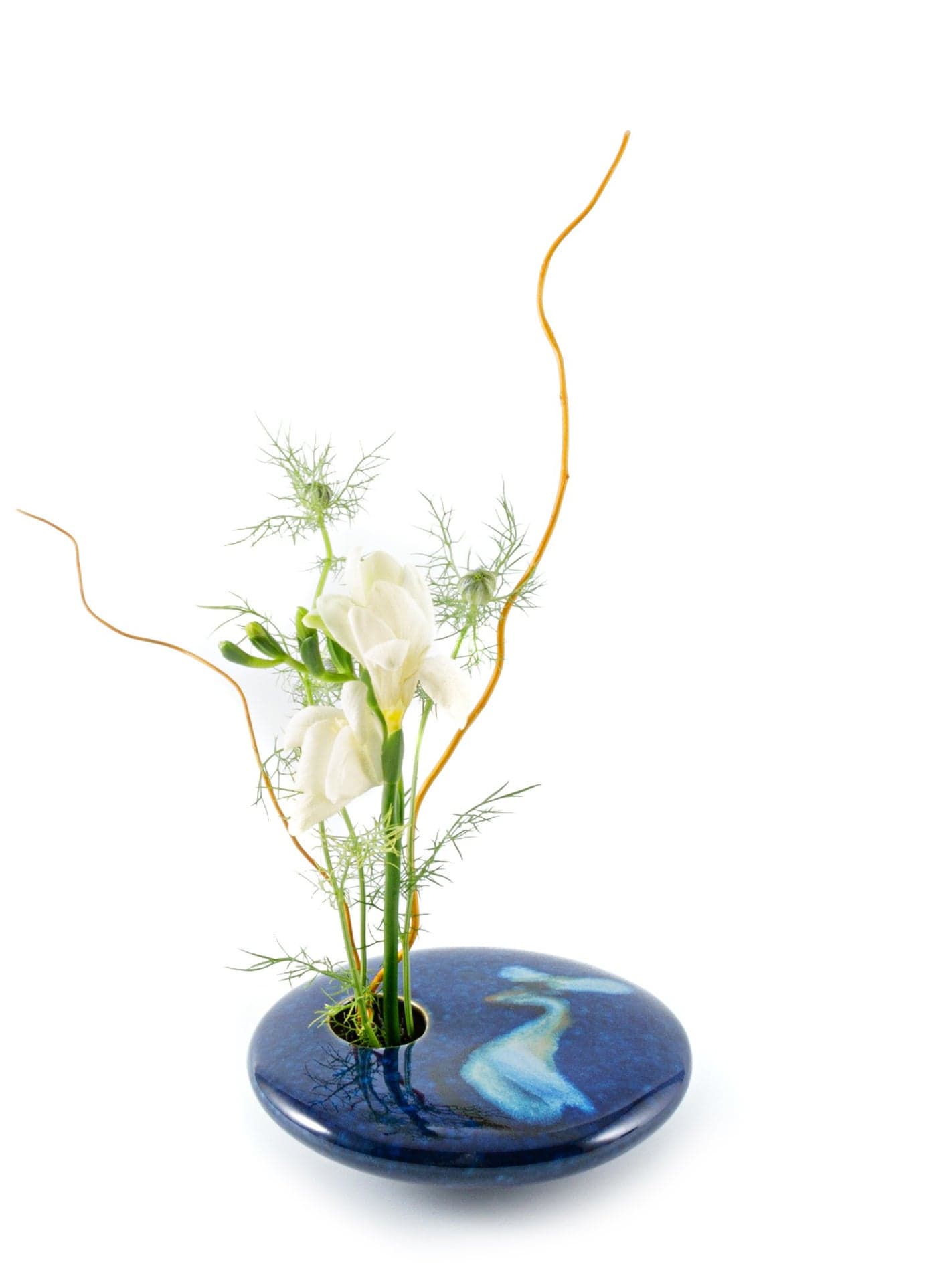Georgetown Pottery Round Ikebana Flower Vase Blue Wave