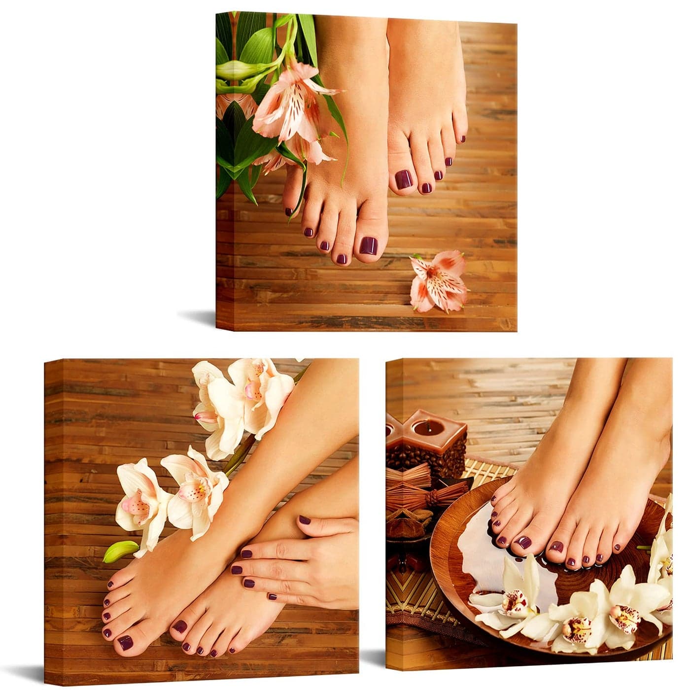 Nachic Wall 3 Piece Wall Art Hands Pedicure Spa Poster Beauty Fashion Woman Manicure Picture Painting on Canvas Modern Massage Salon Bathroom Decoration Gallery Wrap Ready to Hang