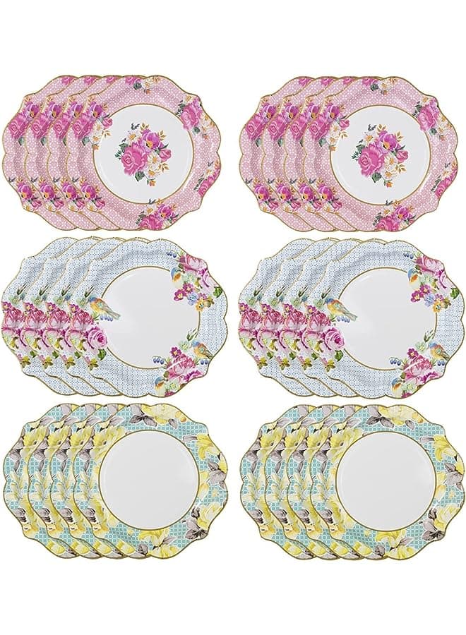 Disposable Tableware, Afternoon Tea Vintage Floral Paper Plates,Dessert Salad Plates for Upscale Parties &Wedding-Special for Wedding, Party (Pink, 8.5")