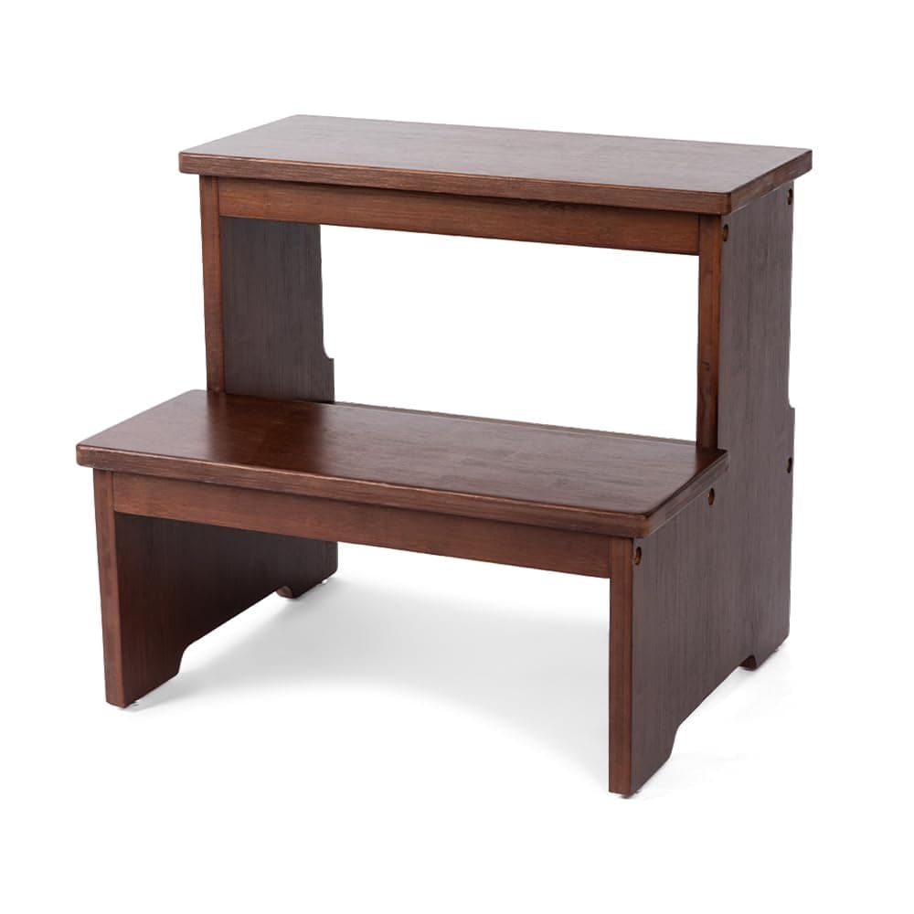 StrongTek Bamboo Two Step Stool for Adults and Kids Bed Stepstool with AntiSlip Bottom Heavy Duty for Kitchen Bathroom Bedside Step Stool Wooden Step Stairs 350 lbs Capacity Dark Chocolate