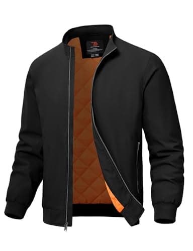 TBMPOY Men's Winter Lightweight Bomber Jackets Water Resistant Fall Casual Windbreakers Quilted Full Zip Windproof Work Coats Black L