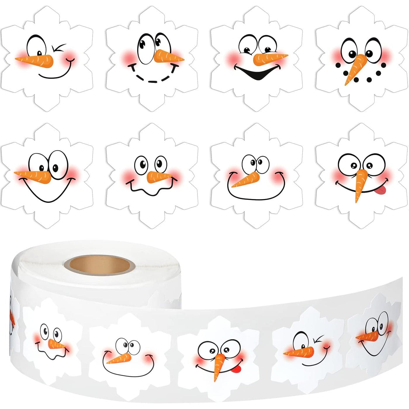 600 Pieces Christmas Snowflake Snowman Stickers Winter Face Roll 15 Inch Holiday Seal Card Labels Classroom Teacher Reward for Kids Xmas Winter Birthday Party Favor