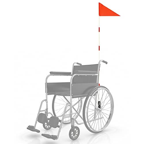 Wheelchairs Safety Flag with Polyester Full Color Tear-Resistant Waterproof Orange Flag, 6-Feet Height Adjustable Heavy Duty Fiberglass Pole