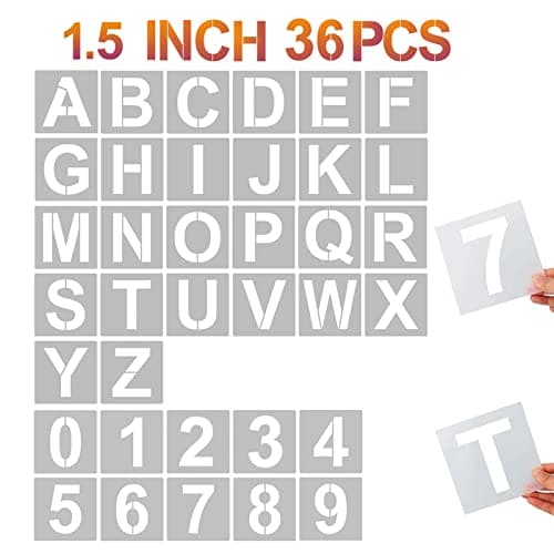 YEAJON 15 Inch Letter Stencils and Numbers 36 Pcs Alphabet Art Craft Stencils Reusable Plastic Templates for Wood Wall Fabric Rock Signage DIY Art Projects