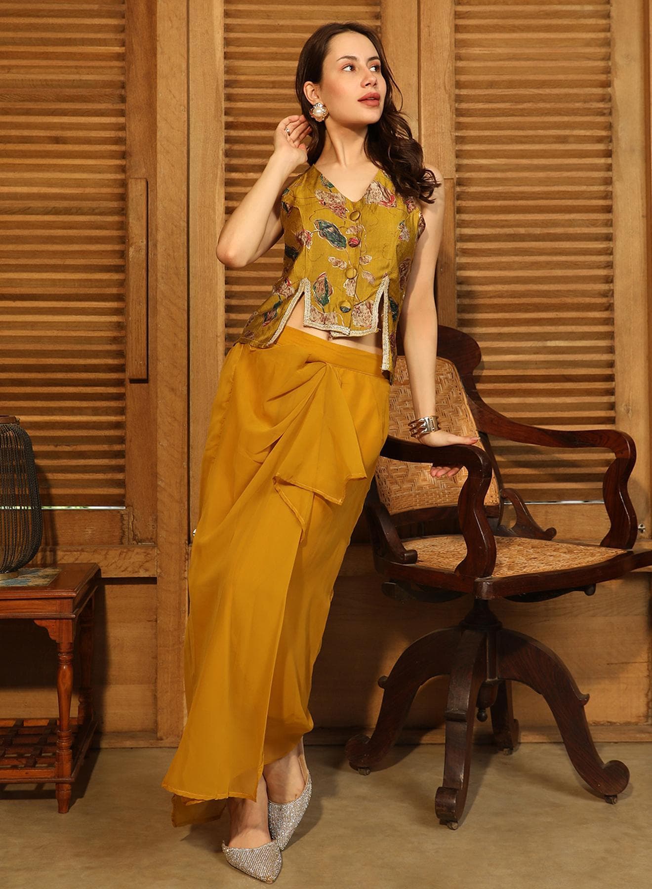 Women's Mustard Yellow Ethereal Blossom Co-Ord Set