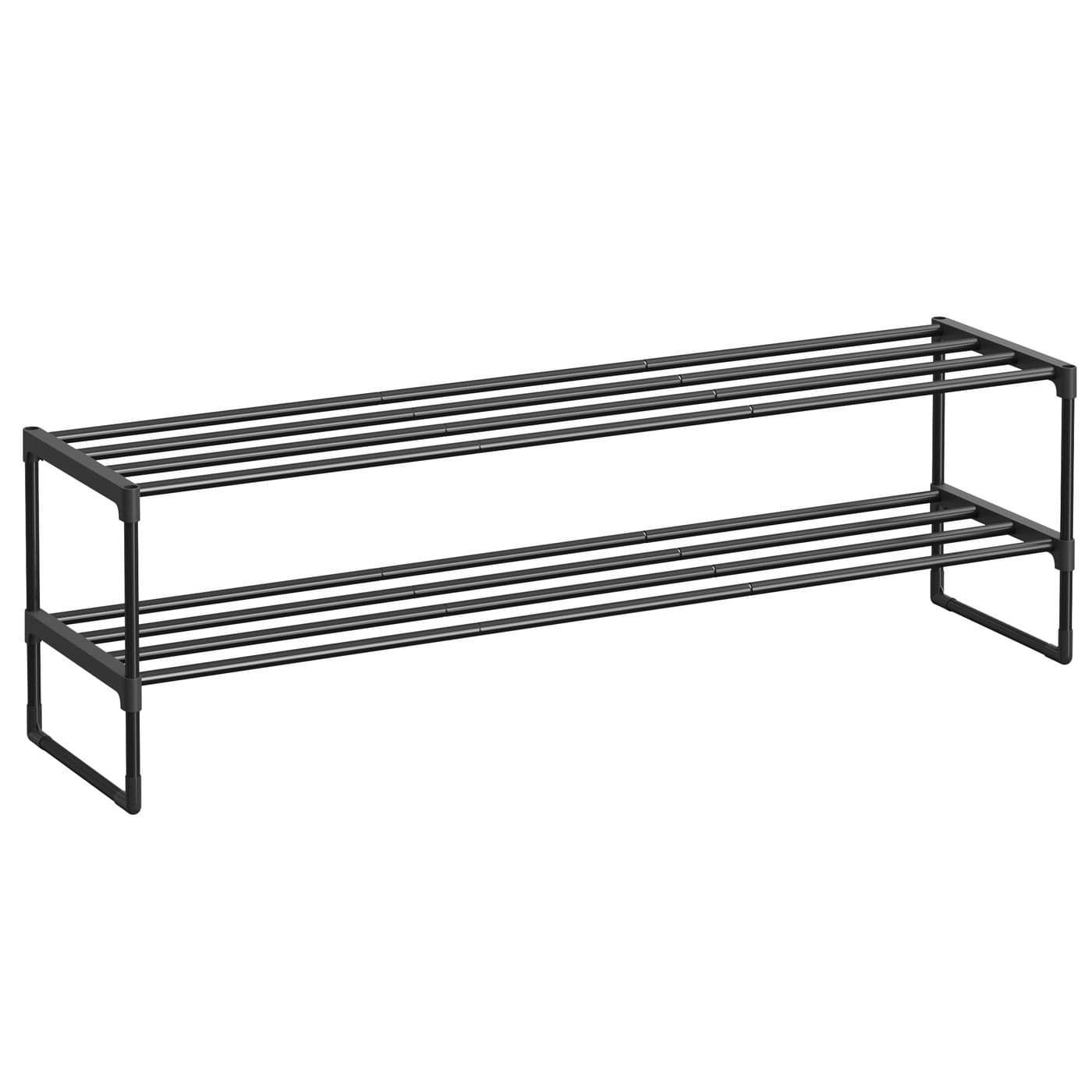 SONGMICS Shoe Rack 2Tier Shoe Organizer Metal Storage Shelf Upright or Upside Down for 1518 Pairs Stackable for Entryway 118 x 461 x 134 Inches Black ULSA032B01