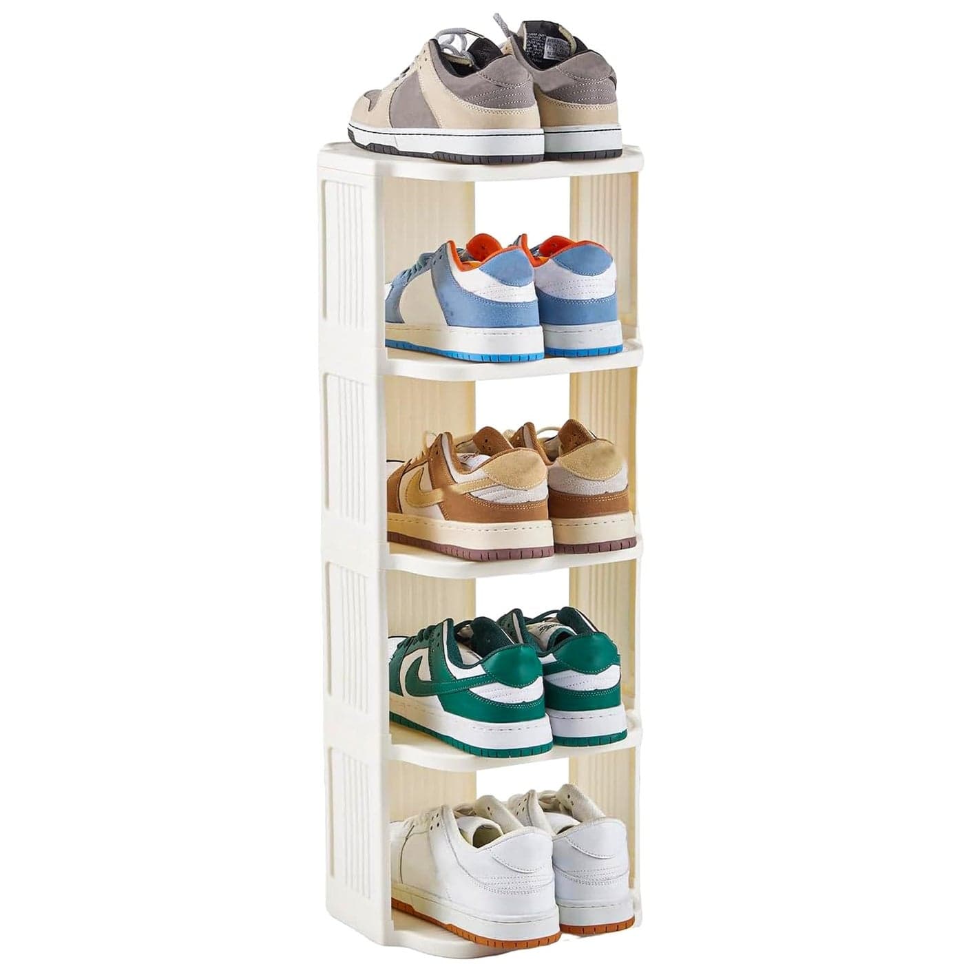 UFORU Small Shoe Rack 5 Tier Plastic Vertical Shoe Rack for Small and Narrow Spaces Free Standing Shoe Organizer for Closet Entryway