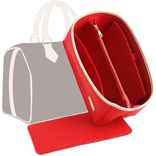 KESOIL Purse Organizer Insert for Handbags, Fit Speedy 25 Neverfull Felt Tote Insert with Base Shaper Zipper Bag in Bag