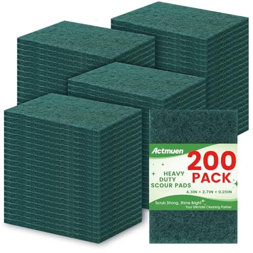 200 Pack Green Scrubbing Pads, Heavy Duty Scouring Pads,Dish Scrubber Reusable for Cleaning, Multipurpose Scrub Pads for Household Kitchen Dishes Pots Pans & Metal Grill- 4.3 x 2.75 x 0.3 Inches