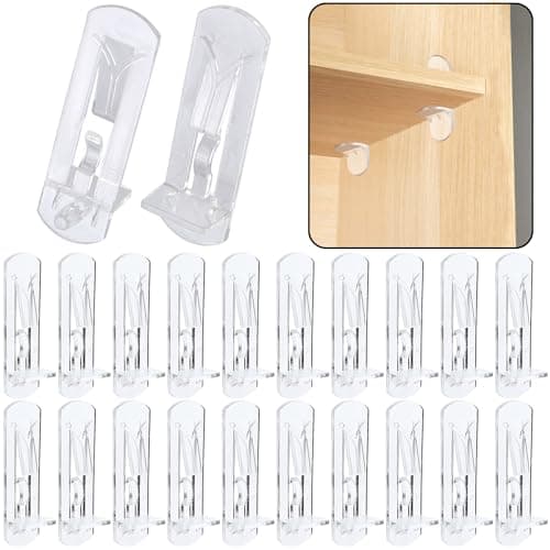 20pcs Plastic Locking Shelf Support Pegs,5mm Shelf Pins,Self-Locking Bracket Clips,Clear Shelf Pegs for for Kitchen Cabinet Furniture Book Shelves, 5mm Peg x 3/4" Thick Shelves