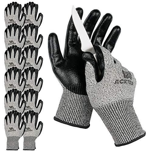 ACKTRA WG012 Level 5 Cut Resistant All Purpose Safety WORK GLOVES 12 pairs, Durable Nitrile Coated, Comfort Fit, EN 388, for Men and Women (Medium)