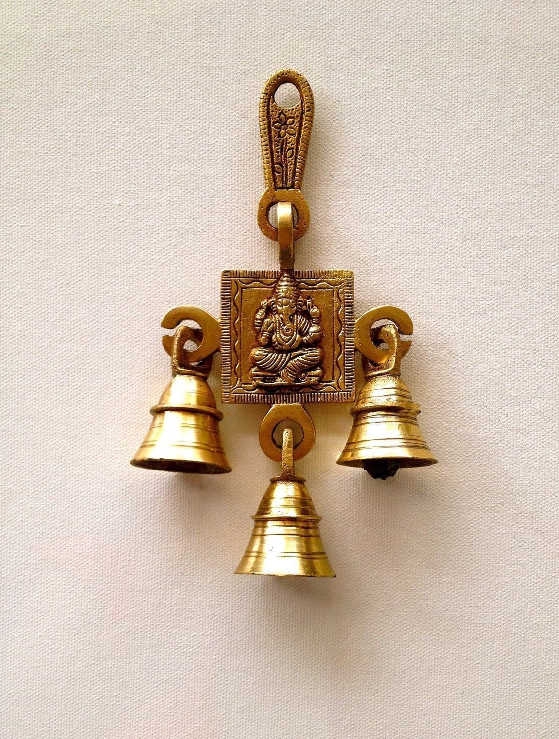 Two Moustaches Ganesha Design Brass Hanging Bells Hanging Bells for Home Decoration Peetal Ghanti for Home Ghanti for PoojaTemple Decor Hanging Bells Bell for Mandir6 Inches Pack of 1