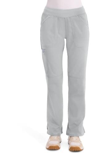 Cherokee Women Scrub Pant with Straight Leg Pull-on Pant Medical Bottom with 4 Pocket & 2-Way Stretch Fabric - WW110, M Petite, Grey