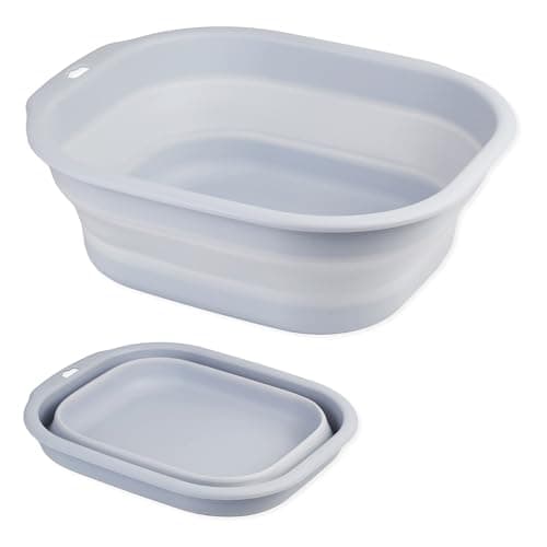 Daimix Collapsible Wash Basin Set of 2, Foldable Small Medium Size Wash Basin, Portable Plastic Basins for Laundry, Bottles, Travel, Camping (Light Blue)