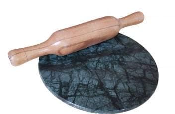 RJ kitchenware Store Marble and Handicrafts Green Makrana Marble Made chakla roti Maker polpat chapati Make with Wooden belan of Size 12 inches