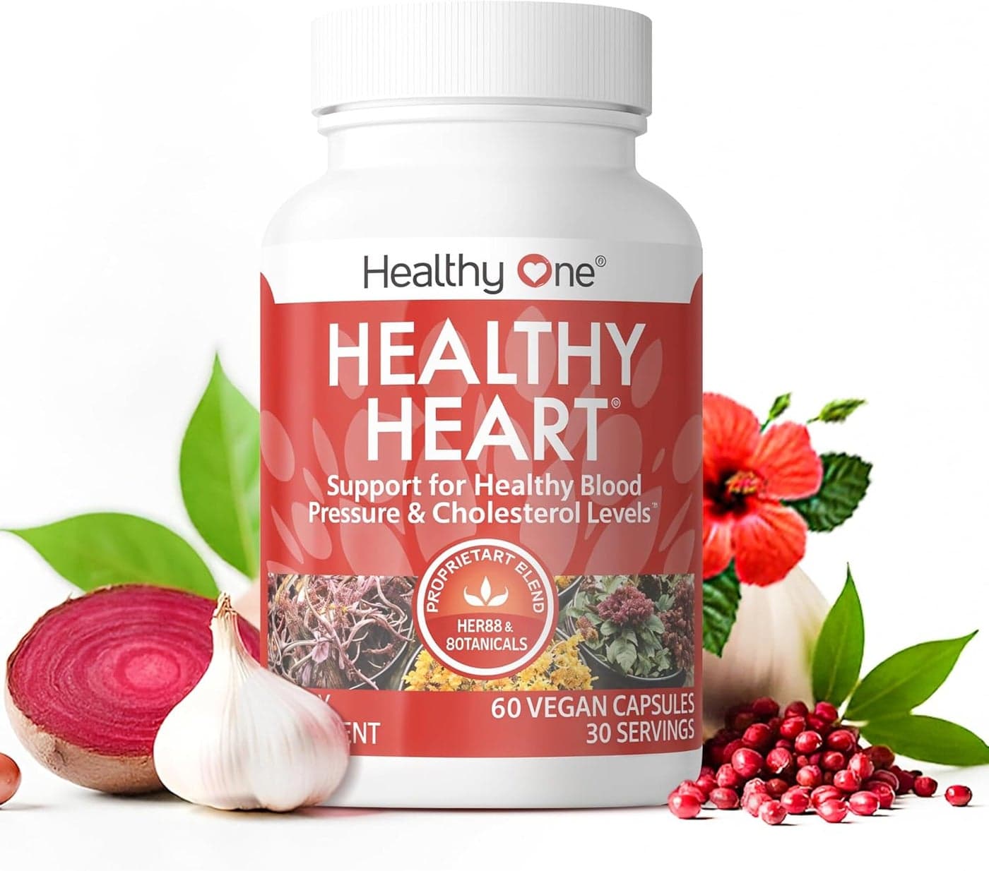 Healthy Heart Promotes Healthy Cholesterol Circulation Blood Pressure Plaque Cortisol Arteries LDL HDL CoQ10 Hawthorne Beet Root Garlic Olive Leaf Hibiscus 60 Count