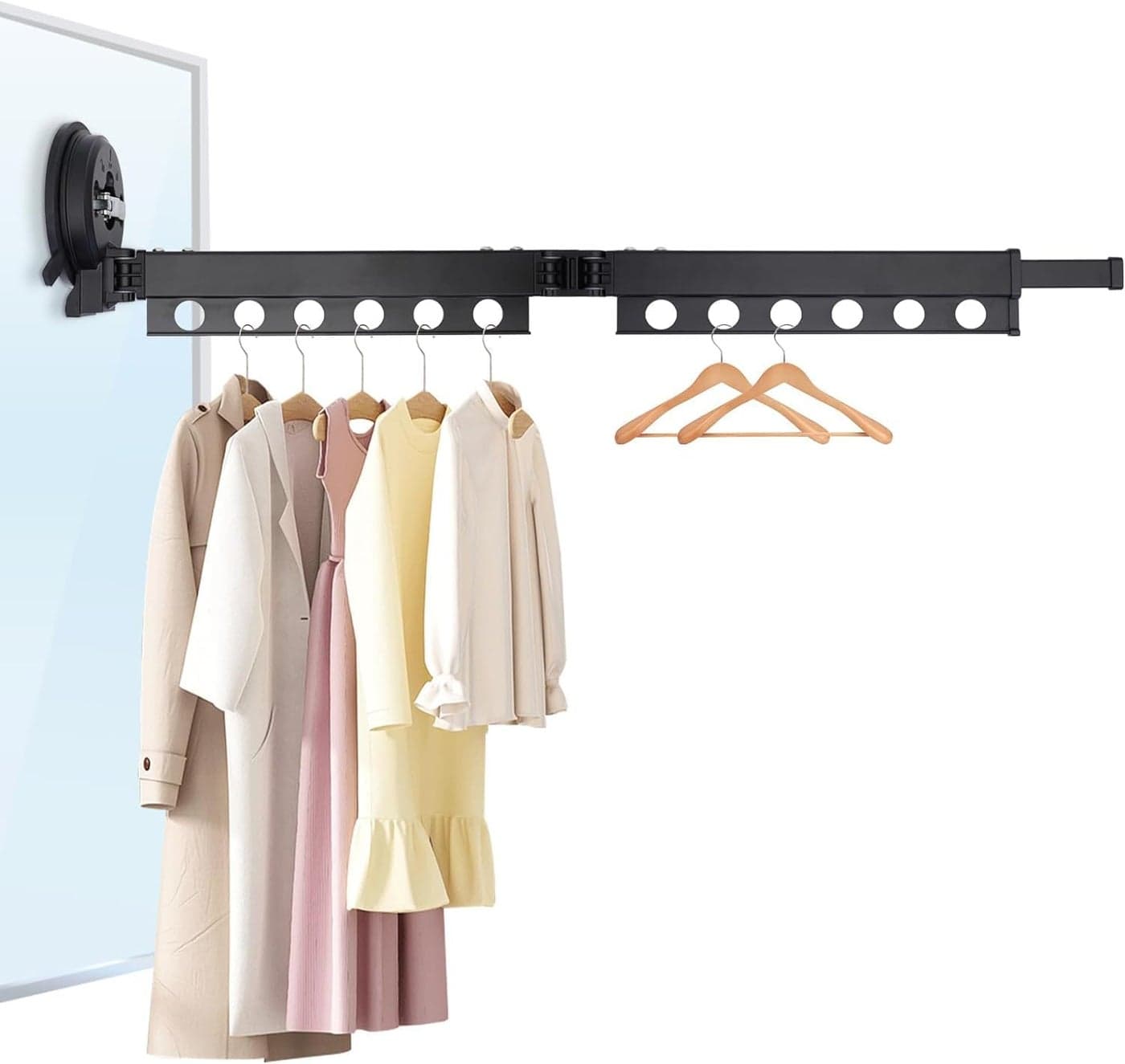 MIXEN Wall Mounted Clothes Rack Folding Retractable Collapsible Drying Rack Clothing Clothes Drying Rack Indoor Metal Hanging Drying Rack Space Saver for Laundry Bathroom Balcony Color Black