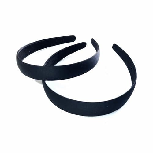 Via Mazzini Black Satin Plain Hairband/Headband Combo Set For Women And Girls For Gym Wear, Casual And School Use (HairAccessory0046) Pack Of 2 Pcs