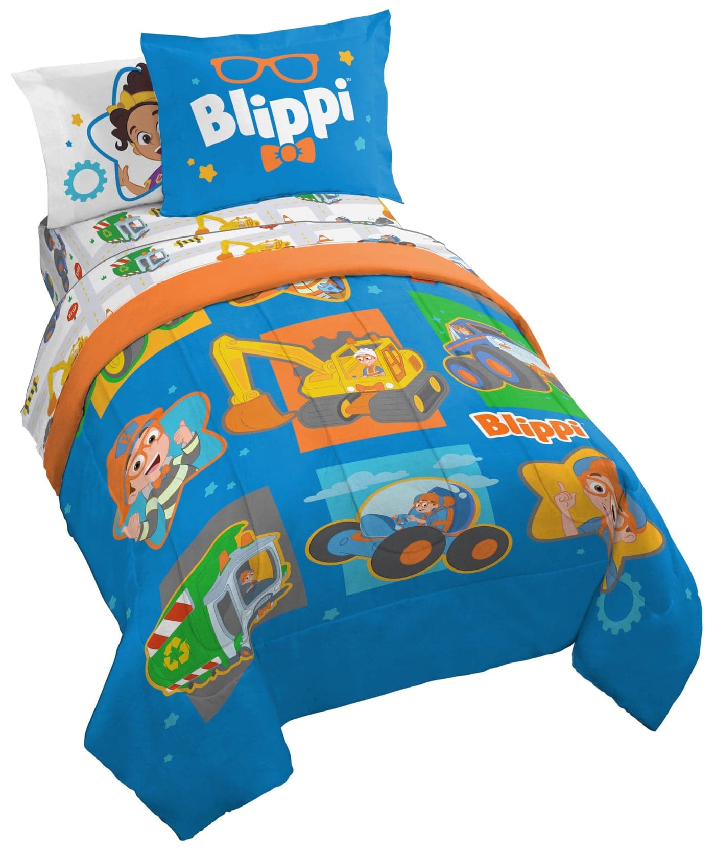 Jay Franco Blippi Meekah Trucks Full Comforter Set 7 Piece Blue Bedding Sheet Set Pillow Covers Super Soft Microfiber Bed Set