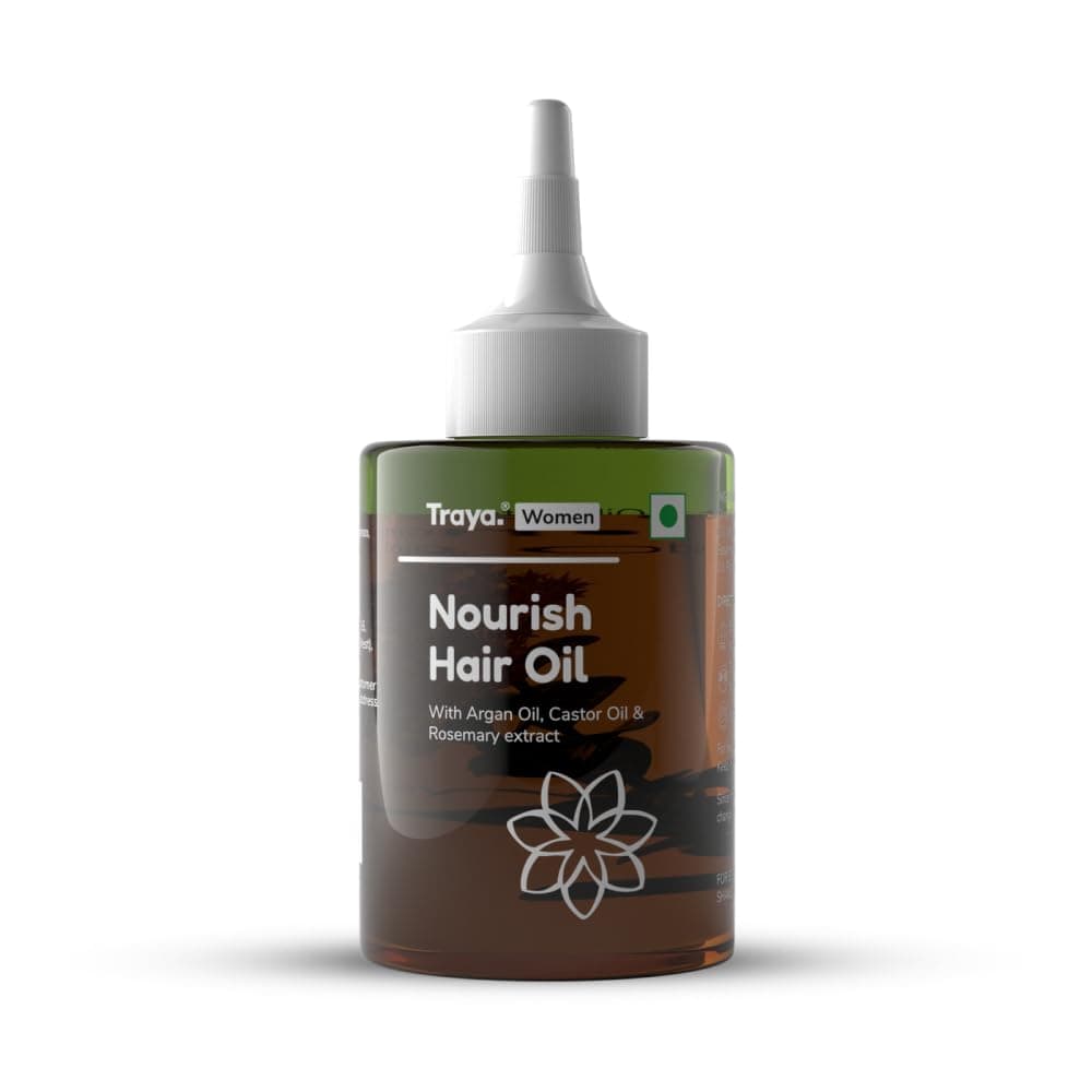 Traya Nourish Hair Oil Ayurvedic Oil For Nourishment Conditioning Of Dry Frizzy Hair Consists Of Rosemary Extract Bhingraj Castor Oil Argan Oil For Stronger Shinier Thicker Hair 100 Ml