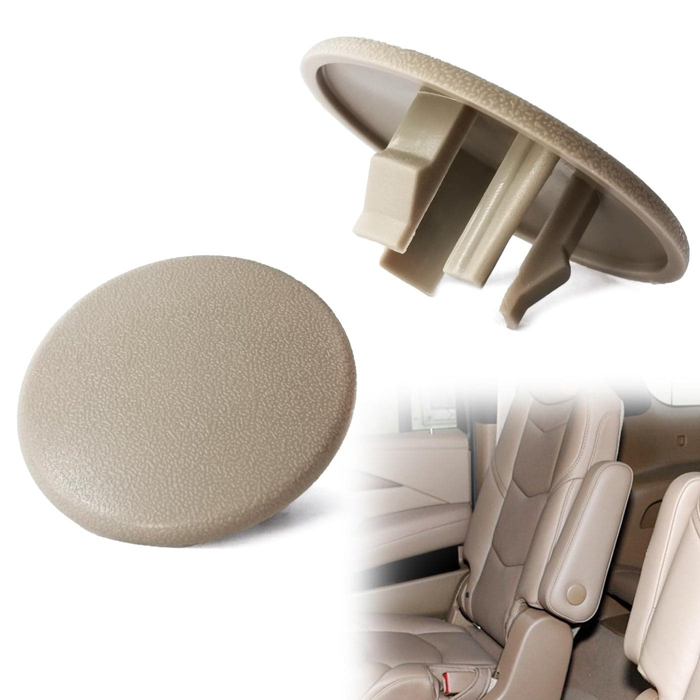 2pcs Armrest Cap Cover Compatible with 0719 Tahoe Suburban Yukon Cadillac Escalade Seat Parts Replaces 15279689 Vehicle Accessories Left or Right Rear Bucket Seats Arm Rest Handle Trim BoltBeige
