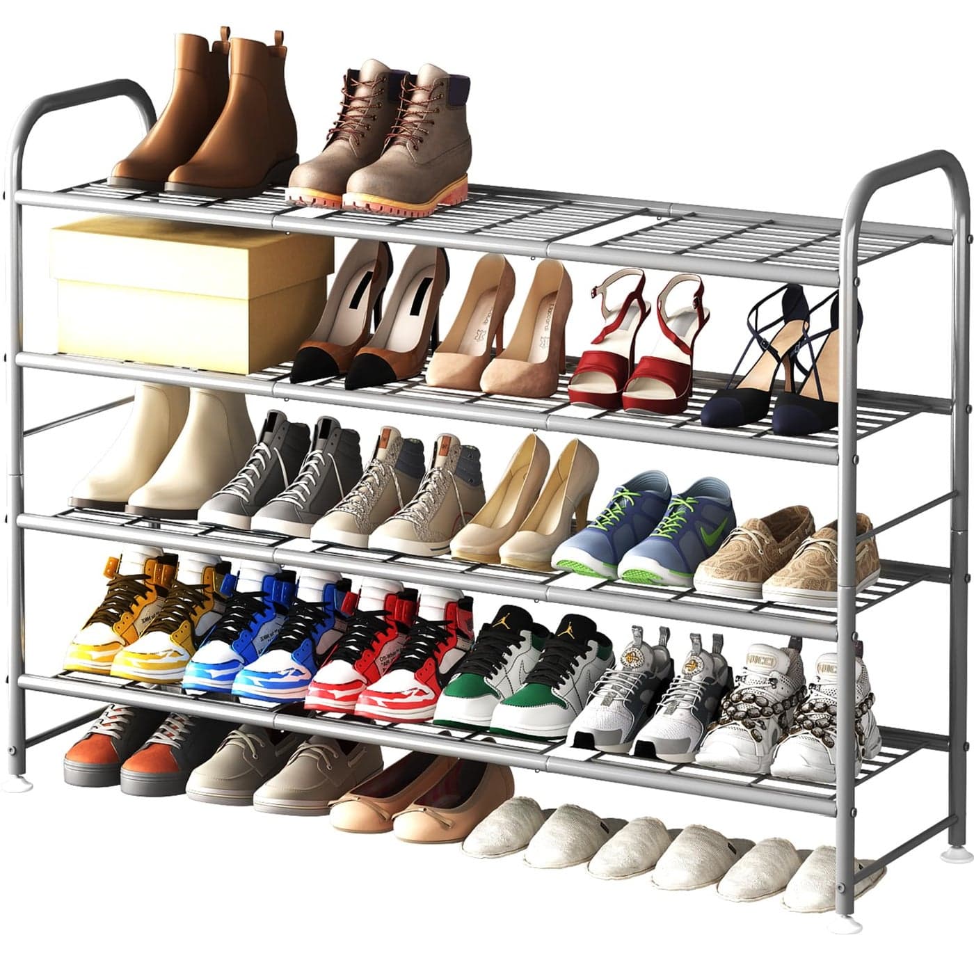LINZINAR Shoe Rack 4 Tier Storage Organizer for Closet Entryway Metal Grey