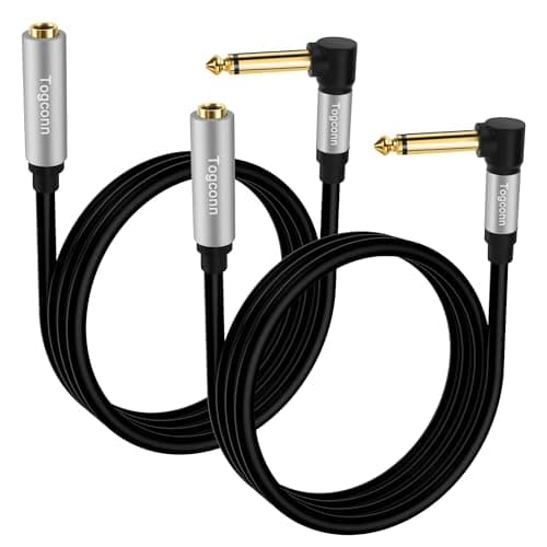 Togconn 0.6 Feet Right Angle 1/4 inch TS Extension Cable 2-Pack, 6.35mm 1/4" TS Male to Female Mono Adapter Jack,Quarter inch Headphone Guitar Extension Cable, Hi-Fi Sound, Gold Plated Connectors