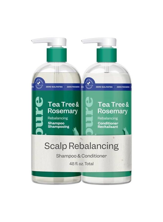 Renpure Tea Tree & Rosemary Shampoo & Conditioner Set, Plant Based - Refreshes & Rebalances Hair and Scalp - For Oily/Normal Hair - Tea Tree Leaf Oil, Rosemary Leaf Extract - 24 Fl Oz each, 2 Pack