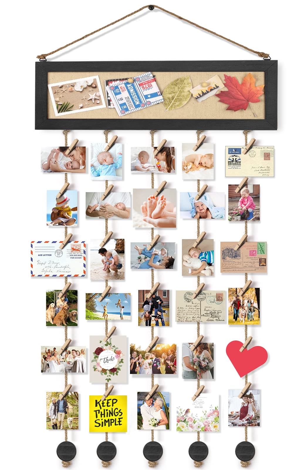 Bikoney Picture Frames Collage Wall Decor Hanging Photo Display Multi Pictures Organizer with Wood Bulletin Board Photo Board 30 Clips and 6 Pushpins for Home and Dorm Room Decor (Black)
