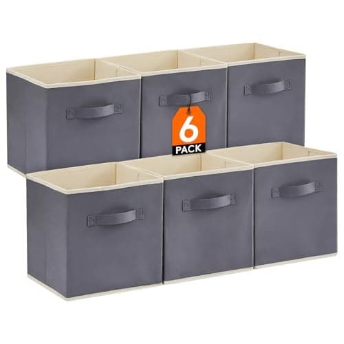 Lifewit Collapsible Fabric Storage Cubes Bins Set 11 Inch, Foldable Cubby Organizers Boxes, 6 Pack Organizing Baskets for Shelf, Closet, Utility Room, Storage Room, 18L Gray