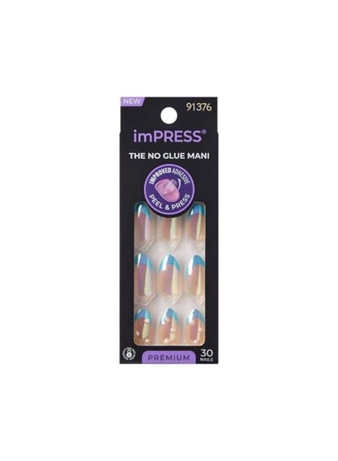 KISS imPRESS No Glue Mani Press On Nails Premium Best Life Blue Medium Size Almond Shape Includes 30 Nails Prep Pad Instructions Sheet 1 Manicure Stick 1 Mini File