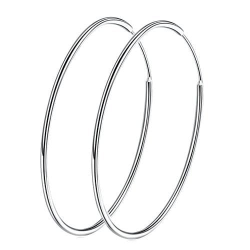 Large Hoop Earrings Sterling Silver 925 Circle Endless Basketball Earring 40/50/60mm for Women (70mm)