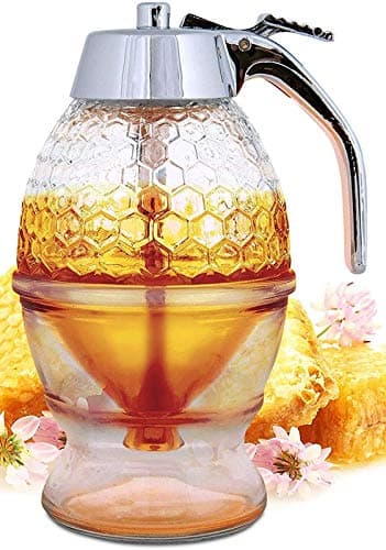 Khakhi Transparent Acrylic Honey Syrup Dispenser with Stand Honey Container Syrup and Sugar Jar Pot No Drip Honey Dispenser with High Capacity