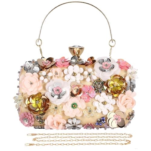 Selighting Colorful Floral Clutch Evening Bags for Women Formal Beaded Wedding Purse Prom Cocktail Party Handbags Black