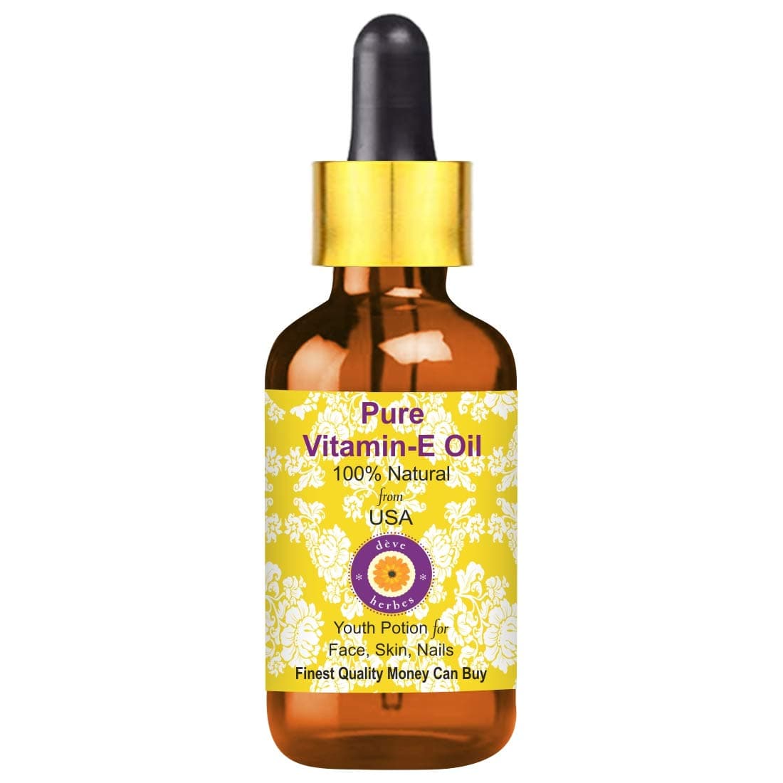 Deve Herbes Vitamin E Oil with Glass Dropper Traditionally Extracted Pure NonSticky Lightweight For Skin Hair Nails All Skin Types Men Women 100ml