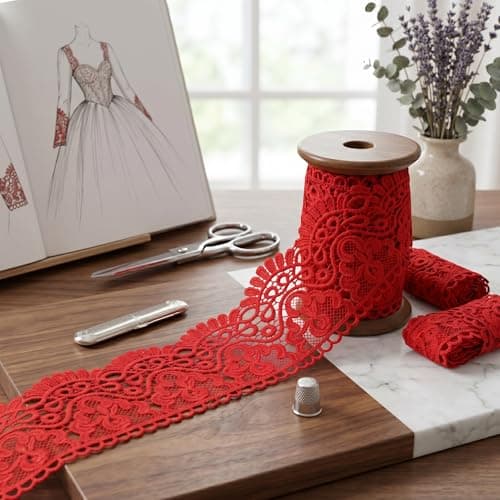 Red Venice Lace Trim 6Yards 4inch Wide Lace Ribbon Crown Embroidered Trim for Sewing Crafts Wedding Dress Embellishment Home Decor