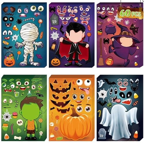 LINAYE 60 Sheets Halloween Stickers Crafts for Kids Toddlers Make Your Own Stickers Halloween Goodie Treat Bag Fillers Game Activities and Party Favors