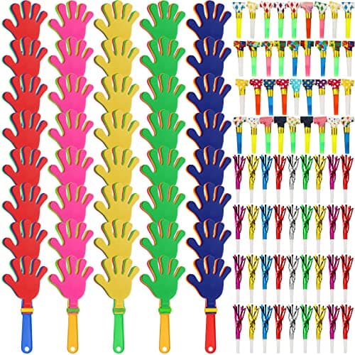 Yunsailing 112 Pcs Party Noise Makers Bulk Include Hand Clapper Noisemaker Fringed Paper Blowouts Horns for Sporting Events Kids Adults 2026 New Year Christmas Birthday Game Rewards Cheer Supplies